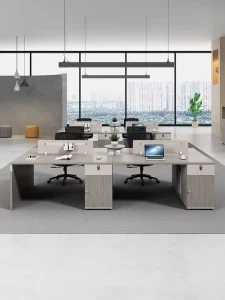 077 Staff Desk Chair Combination Dual 4 Workstation Wood Frame Artificial Board Surface Stain Resistant Dirt Resistant Assembly