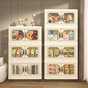 1 5 Layer Folding Storage Cabinet 7 Widths Large Capacity High Load Bearing Capacity Magnetic Double Door Design Storage Box