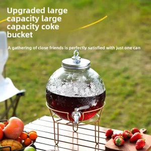 1.5Gallon Glass Drink Bucket Spigot Household Picnic Juice Dispenser Cocktail Beer Barrel Bar Cola Dispenser