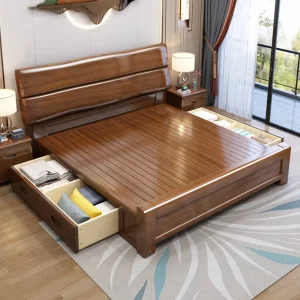 1.8 m Solid Wood Double Bed with Storage Box