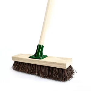 10″12″ Heavy Duty Lightweight Wood Outdoor Broom with Stiff Bristles Perfect Garden Yard Brush (Brown)