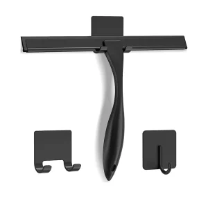 10-Inch Matte Black Eco-Friendly Stainless Steel Handle Rubber Squeegee with Hook for Window and Glass Shower Cleaning