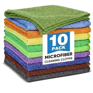10 Piece Assorted Microfiber Cleaning Cloths Highly Absorbent Square Towels for Car Kitchen Bathroom Household Use