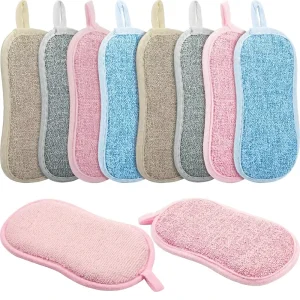 10 Piece Sustainable Durable Multipurpose Kitchen Scrub Sponges Non Scratch Microfiber Reusable Scouring Pads for Dishes Pots