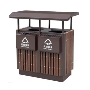100 150 250 Liter Waste Bin Wooden Slat Plastic Metal Dustbin Trash Can Color Codes Stainless Steel Garden Public Waste Bin