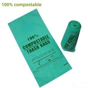100% Compostable PLA Garbage Bags Biodegradable Drawstring Flat Top Trash Liners Extra Thick Large Capacity Refuse Bags Green