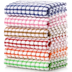 100% Cotton Cleaning Cloth Soft Absorbent Dish Cloths for Home Reusable Kitchen Plaid Towel