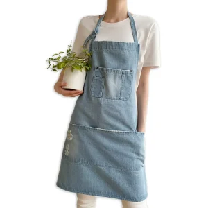 100% Cotton Denim Bib Apron European Style Custom Logo Home Use Kitchen Cooking Baking Restaurant Waiter