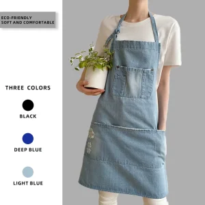 100% Cotton Soft and Comfortable Neck Adjustable Garden Kitchen Denim Apron