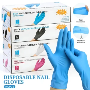 100 Pcs Specialized Disposable Vinyl Nitrile Blend Gloves Powder Free Latex Free Non Sterile for Nail Art Household Cleaning