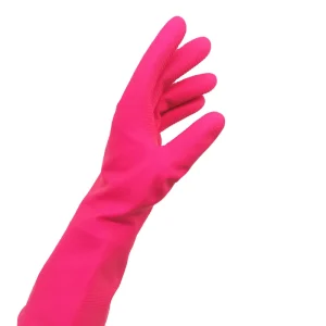 100% Rubber Unlined Household Gloves for Work Reusable Waterproof Pink Biodegradable Cleaning Gloves