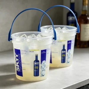 1000ml Plastic Drink Bucket With Handle 32oz Cocktail Rum Buckets for Parties Clear Customizable Plastic Drink Bucket with Lid