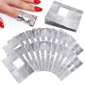 100pcs Non Acetone Nail Polish Remover 1.18inch Pre-attached Lint Free Cotton Pads Nail Foil Wraps Polish Removal Wraps