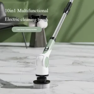 10pcs Replaceable Heads Waterproof Rechargeable Electric Spin Scrubber with Long Handle Cordless Cleaning Brush