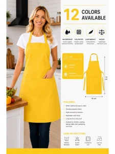 12 Colors Waterproof Kitchen Apron Lightweight Polyester Bib Apron for Cooking Baking and Restaurant Use