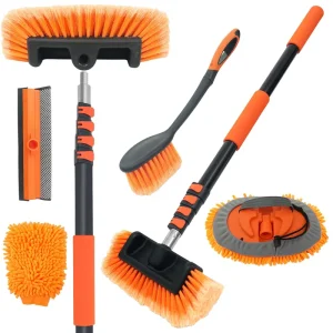 12 FT (3.6m) Long Handle Car Wash Brush, 6 Pcs Soft Bristle Car Cleaning Kit for RV, Truck, Boat & House Siding