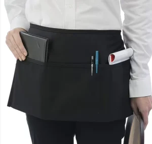 12 Inch Black Polyester Half Apron Server Apron Waist Aprons With 3 Pockets for Waitress
