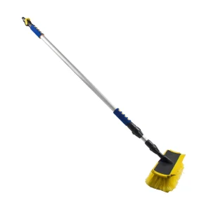 12 Inch Flow thru Wash Brush 3 Sides Integrated Squeegee Wheel Car Body Window Tyre Rim Brush Cleaning Brush for Truck RV SUV