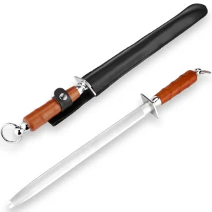 12 Inch Knife Sharpening Rod High Carbon Steel Ergonomic Wooden Handle