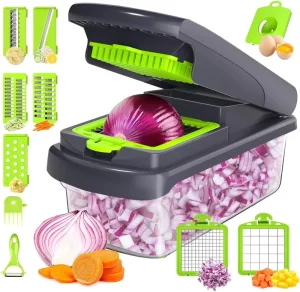 12-Piece Manual Fruit and Vegetable Dicer, Slicer, and Chopper with Container