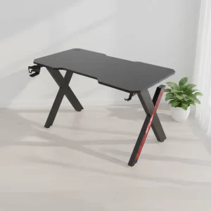 120 cm Black Gaming Computer Desk with Wood Desktop, Cup Holder, and Headphone Hook
