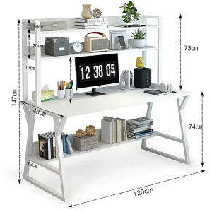 120 cm Office Computer Desk with Storage Shelf and Book Rack