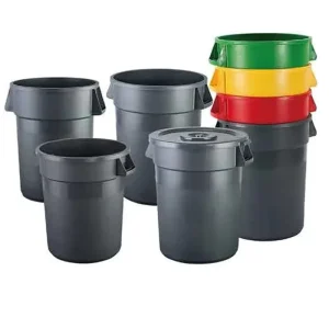 120L/180L/200L Round Trash Bin with Cover Heavy-Duty Durable Waste Container for Indoor and Outdoor Use