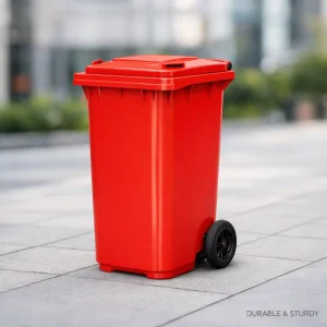 120L Recyclable Plastic Waste Bin with Lids Heavy Duty Outdoor Wheelie Garbage Container Featuring Drain Plug and Brake Wheel