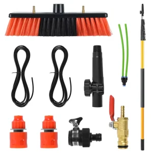12FT Telescopic Building Glass Roof Solar Panel Cleaning Tool Aluminum Water Fed Brush