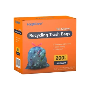 13 Gallon Drawstring Recycling Trash Bags Translucent Blue Easy to Use Strong Garbage Bags for Home Office Waste Sorting