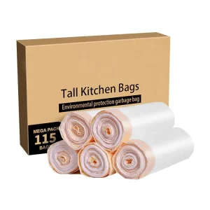 13 Gallon Large Tall Kitchen Trash Bags Strong PE Drawstring Garbage Bin Trash Can 5 Rolls 115 Count