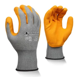 13 Gauge Nylon Spandex Latex Embossing Coated Custom Logo Non Slip Breathable Warehouse Logistics Protective Work Gloves