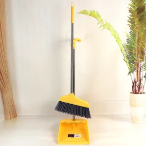 1372 Modern 2 in 1 PET Bristles Stainless Steel Handle Broom Dustpan Durable Easy Cleaning for Home Kitchen Office Garden Use