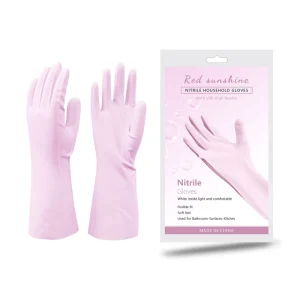 13mil 33cm Pink Reusable Medium Waterproof Home Kitchen Dishwashing Cleaning Nitrile Gloves Latex Free Food Grade