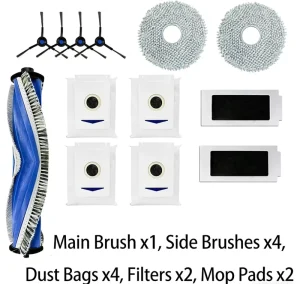 13pcs Compatible Ecovacs T30 PRO T30MAX Robot Vacuum Cleaner Accessories 1 Set Main Brush Side Brush Dust Bag Filter Mop Cloth