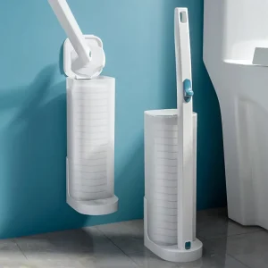 15 Pcs Disposable Toilet Brush Refills and Holder Set for Bathroom Cleaning