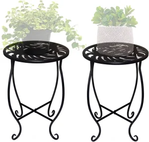 15″ Tall Metal Plant Stand 8″ Wide Round Plant Stand for Flower Pot Rustproof Iron Plant Holder for Indoor Outdoor Use Easy