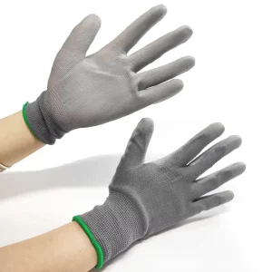 1588005 Protective Gloves PU Material Grey Color ESD Palm Fit Elasticated Knitwrist Cuff Gloves for