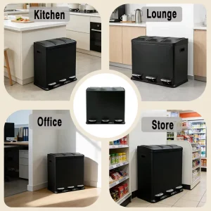 15L 3 Compartment Kitchen Trash Can with 45L Recycling Feature Outdoor Dust Bin for Waste Management Packed in Bag