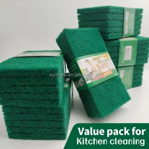 15×10 Eco Friendly Foaming Heavy Duty Green Square Sponge Scrubber Kitchen Dishwashing Reusable Scrubbing Pad