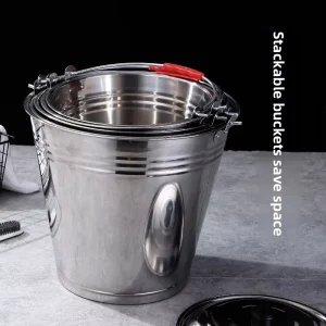 16-20L Large Capacity Commercial Metal Ice & Water Bucket Thickened Lid Portable for Hotels