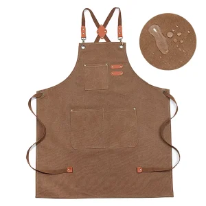 16A Heavy Duty Waterproof Apron Custom Logo Cross Shoulder Strap Large Pocket Washable Coffee Shop Bakery Restaurant Workwear