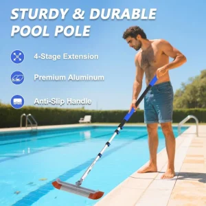 16FT Telescopic Pool Pole with Skimmer Net Brush 4 Stage Aluminum Extension Pool Cleaning Tool