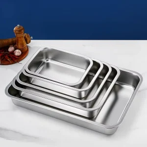 18/10 Polished Stainless Steel Rectangular Serving Tray and BBQ Plate, Dishwasher Safe
