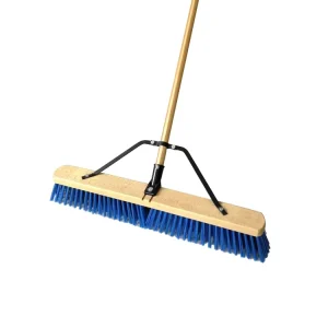 18″ Beech Wooden Versatile Hard Bristle Heavy Duty Push Broom with 140cm Bamboo Handle and Steel Brace