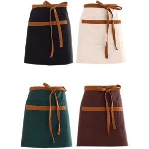 180gsm Poly cotton Customized Logo and Size Vendor Waist Apron for Waitstaff Servers Professional Look