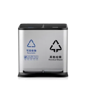 18L Indoor Dual Pedal Recyclable Bin Stainless Steel Plastic Waste Can Sanitary Kitchen Storage Dustbin Induction Structure Public