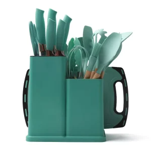 19-Piece Silicone Cooking Utensils Set with Wooden Handles