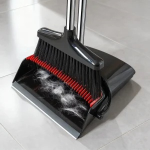 2 1 Eco Friendly Modern Windproof Rotatable PET Broom Dustpan Set Home Office Cleaning Rubber Handle Folding Nylon