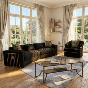 2-3 Seater Chesterfield Sofa with Gold Stainless Steel Frame and Sponge Filling